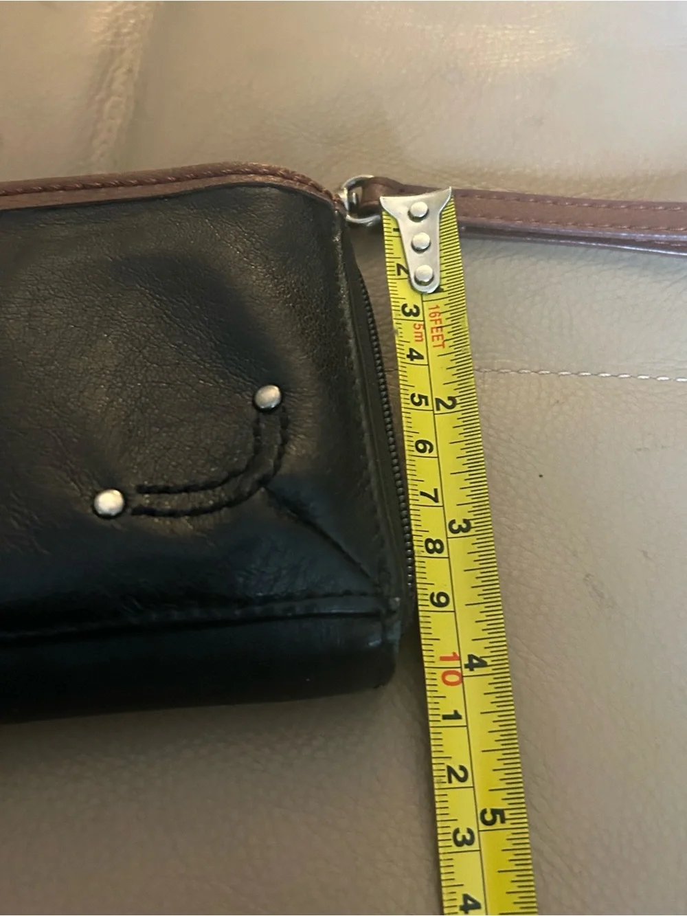 The Sak Iris Black Leather Smart Phone Black Brown Wallet Wristlet Clutch